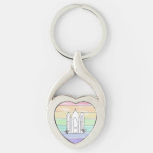 LDS Salt Lake City Temple regnbåge solnedgång morm Twisted Heart Silverfärgad Nyckelring