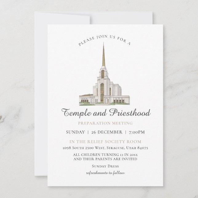 LDS Syracuse Tempel Prästroförberedelsemöte Inbjudningar (Framsida)