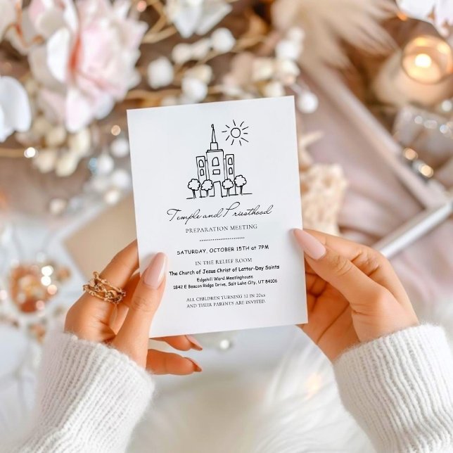 LDS-tempel och prästadöme förhandsinbjudan & progr Inbjudningar (LDS Temple And Priesthood Preview Invite & Program)