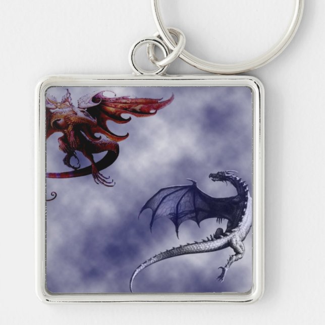 Le ballet des dragons - fyrkantig silverfärgad nyckelring (Framsidan)
