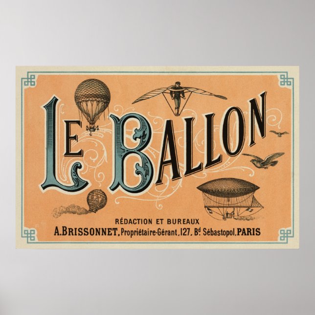 Le Ballon - Fransk aeronautical journal 1883 Poster (Framsidan)