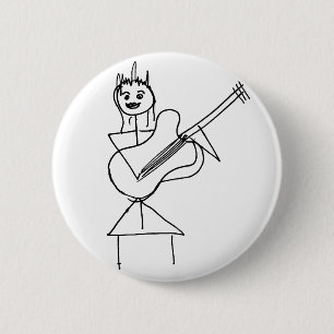 Le bas/gitarren för stick figurflicka hållande knapp