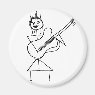 Le bas/gitarren för stick figurflicka hållande magnet