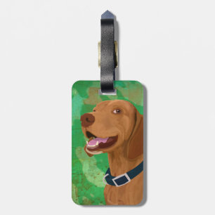 Le bruna Vizsla på grön bakgrund Bagagebricka