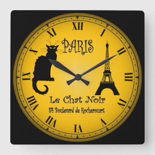 Le Cabaret du Chatta Noir ~ Black Cat Cabaret ~ Fyrkantig Klocka