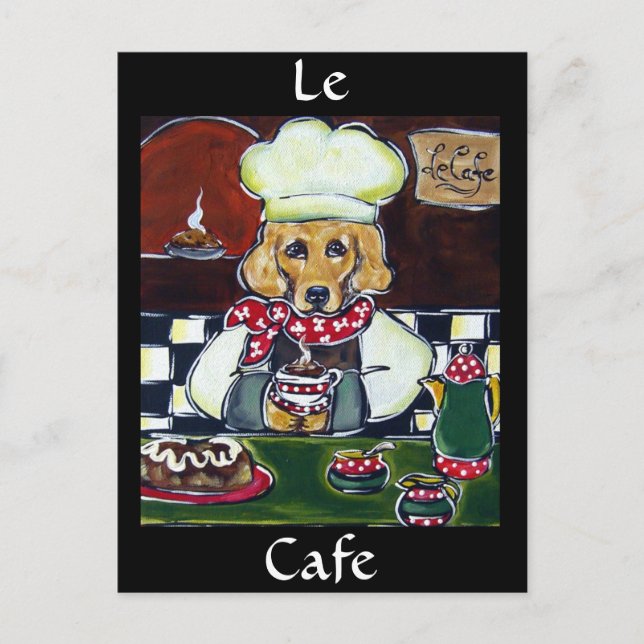 Le Cafe Golden Retriever Vykort (Framsida)