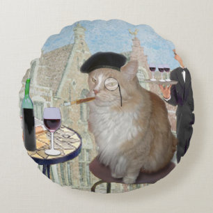 Le Cat du Cafe Rund Kudde