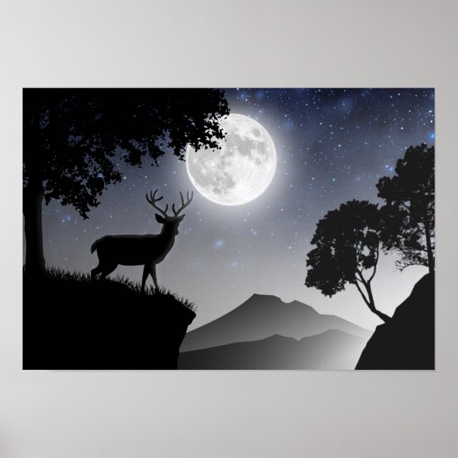 Le cerf sous la lune noir et blanc poster (Framsidan)