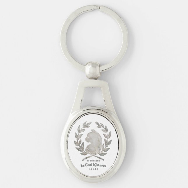 Le Chat d'Argent Oval Cameo Ovalt Silverfärgad Nyckelring (Framsidan)