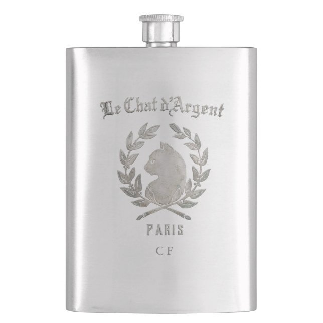 Le Chat d'Argent Paris-Luxury Silver Cat Fickflask Fickplunta (Framsidan)