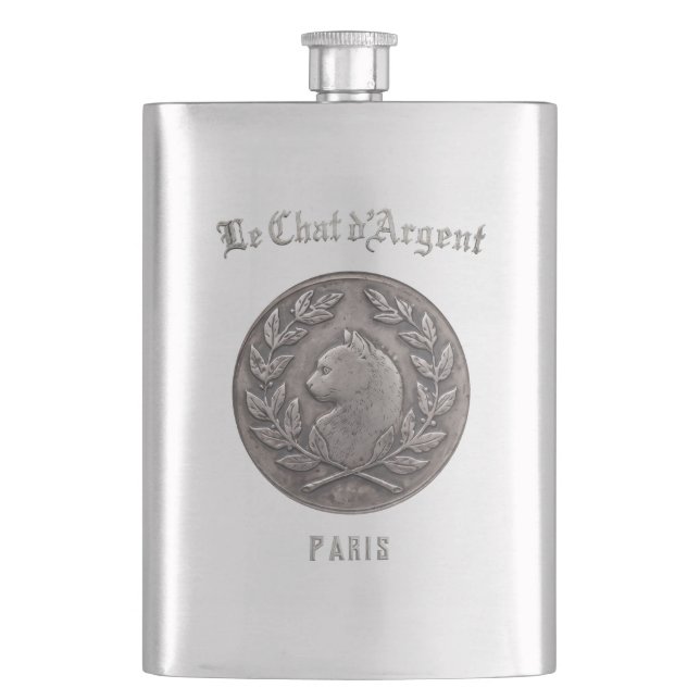Le Chat d'Argent Paris-Luxury Silver Cat Fickflask Fickplunta (Framsidan)