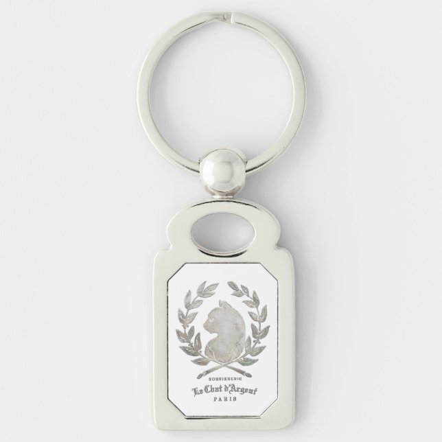 Le Chat d'Argent  Rektangulärt Silverfärgad Nyckelring (Framsidan)