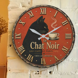 Le Chat Noir Café Vintage Black Cat Coffee Decor Stor Klocka