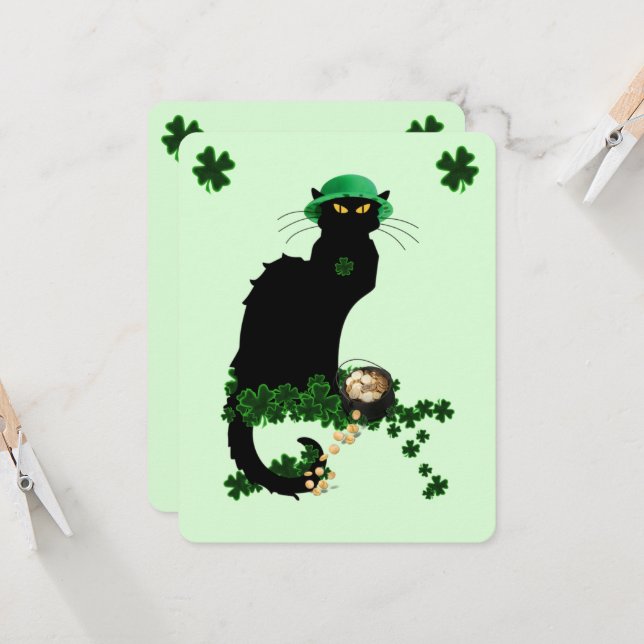 Le Chat Noir Clover St. Patrick's Day Inbjudningar (Fram/Back In Situ)