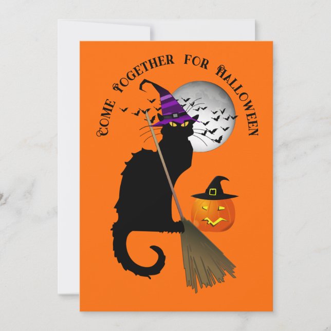 Le Chat Noir Halloween Häxa Inbjudningar (Framsida)
