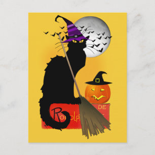 Le Chat Noir Halloween Häxa Vykort