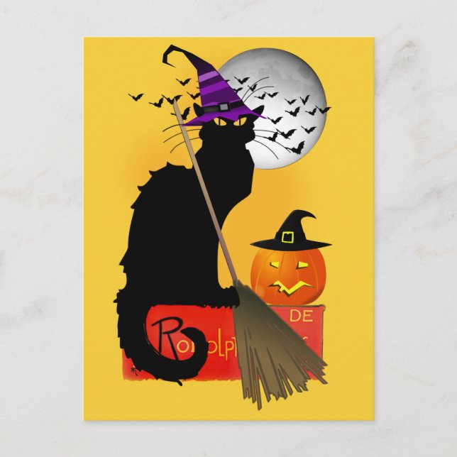 Le Chat Noir Halloween Häxa Vykort (Framsida)