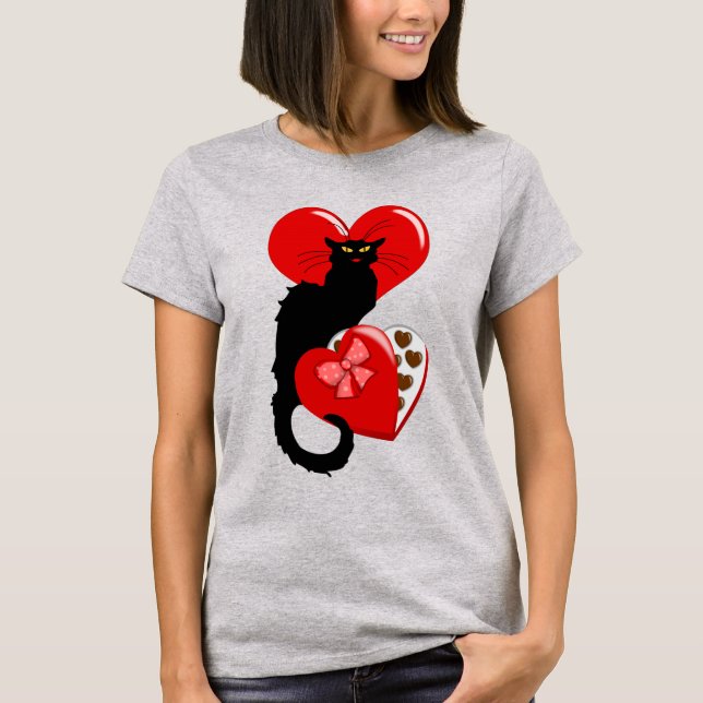 Le Chat Noir Heart Candy Valentine's Day  T Shirt (Framsida)