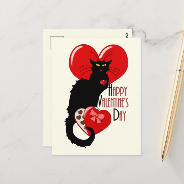 Le Chat Noir Hjärtgodis Alla hjärtans dag  Vykort (Fram/Back In Situ)