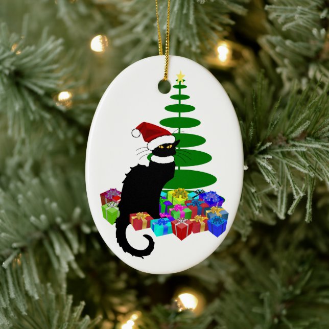 Le Chat Noir Santa Hat Christmas Julgransprydnad Keramik (Träd)