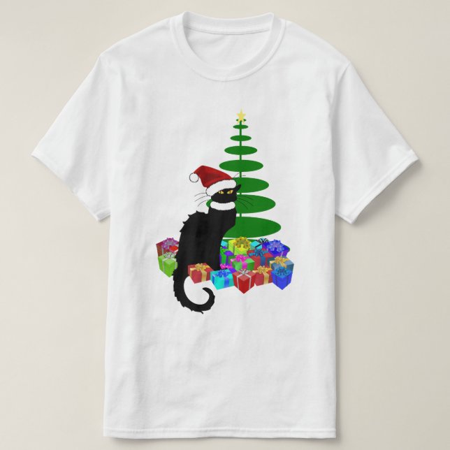 Le Chat Noir Santa Hat Christmas T Shirt (Design framsida)