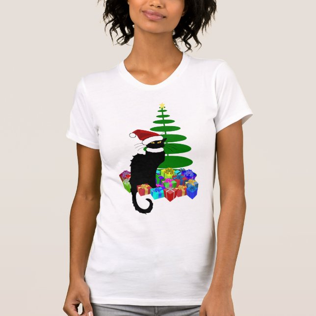 Le Chat Noir Santa mössa jul T Shirt (Framsida)