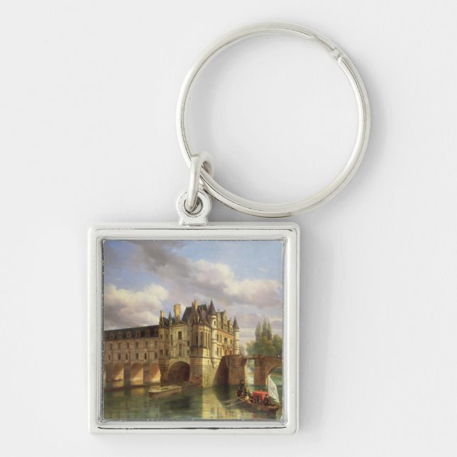 Le Chateau de Chenonceau, 1843 (olja på kanfas) Fyrkantig Silverfärgad Nyckelring (Framsidan)