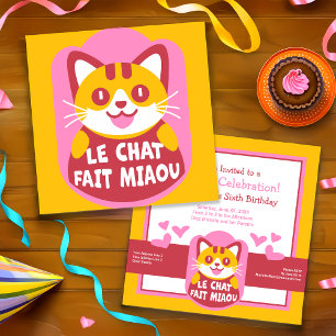 Le Chatta Fait Miaou Cute Fransk Orange Tabby Inbjudningar