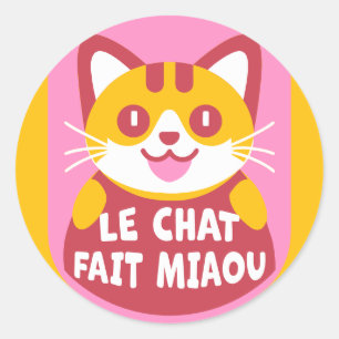 Le Chatta Fait Miaou Cute Fransk Orange Tabby Runt Klistermärke