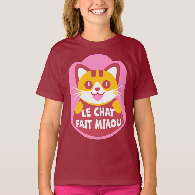 Le Chatta Fait Miaou Cute Fransk Orange Tabby T Shirt (Framsida)