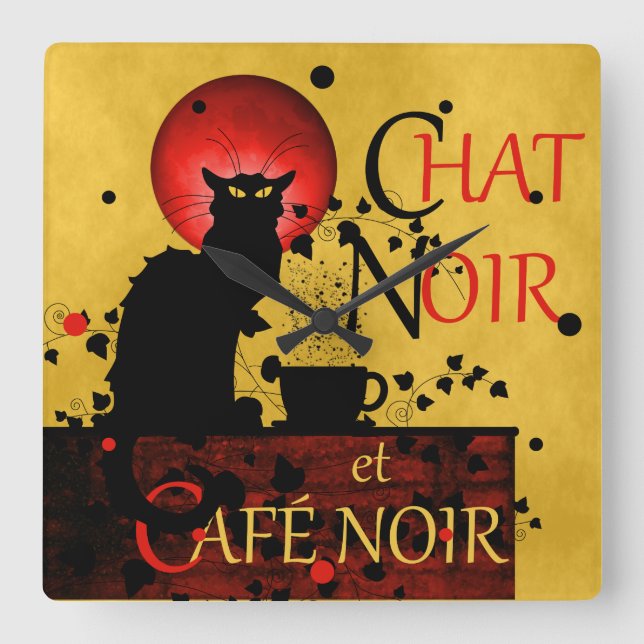 Le Chatta Noir et Café Noir Fyrkantig Klocka (Framsida)