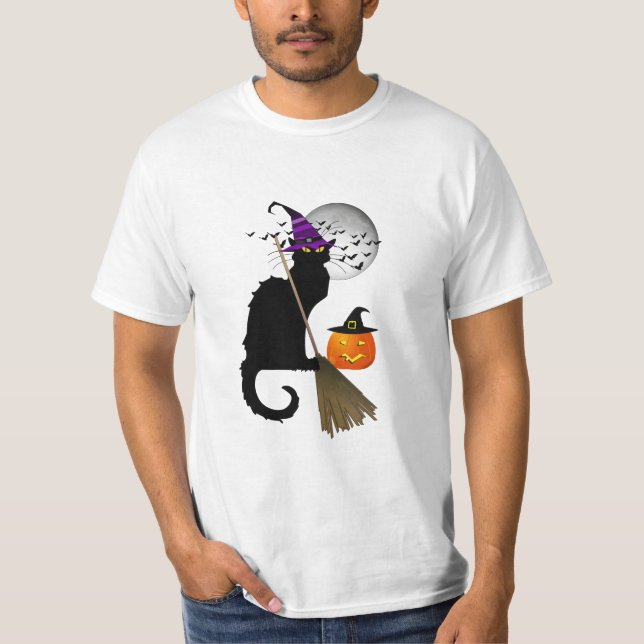 Le Chatta Noir - Halloween Witch Cat Tee Shirt (Framsida)