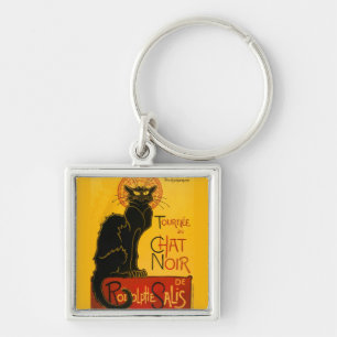 Le Chatta Noir, Svarta kattens Art nouveau-Vintage Fyrkantig Silverfärgad Nyckelring