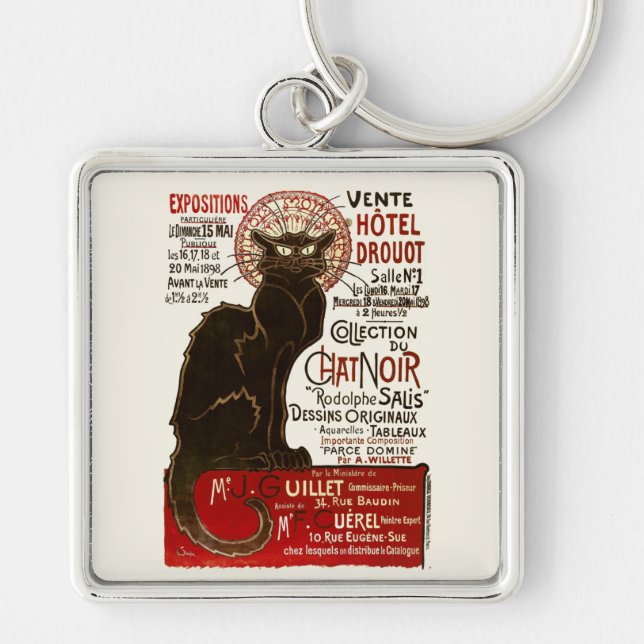 Le Chatta Noir, Vente Hôtel Drouot Fyrkantig Silverfärgad Nyckelring (Framsidan)