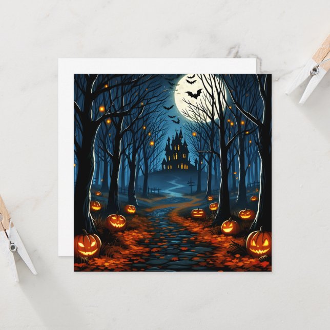 Le chemin de la forêt hantée- Halloween Inbjudningar (Fram/Back In Situ)