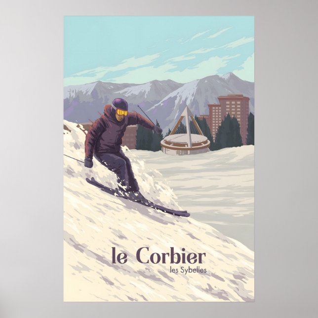 Le Corbier Skidområde Frankrike Reseskylt Poster (Framsidan)