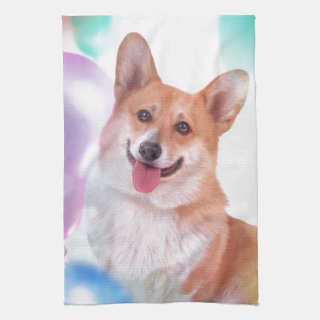 Le corgien med ballonger kökshandduk (Vertikal)