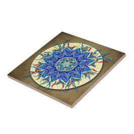 Le den keramiska blåttmånemandalaen belägga med kakelplatta