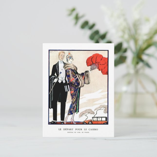 Le départ pour le casino av George Barbier Vykort (Stående Fram)