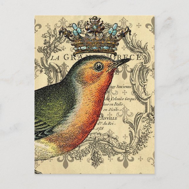 Le Fleur Crowned Bird Vykort (Framsida)