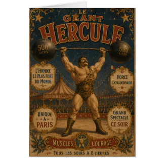 Le Géant Hercule - Vintage cirkusaffisch - Ta med Hälsningskort