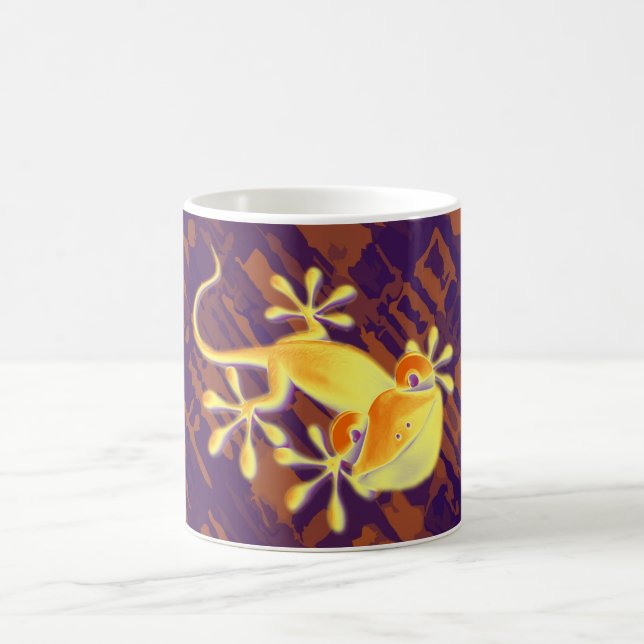 Le geckoen - violett orange mönster kaffemugg (Center)