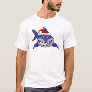 Le hajen som ha på sig konst för Santa hattjul Tee Shirt