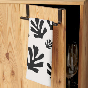 Le Jardin 02 Botanical Black White Modern Lövs Kökshandduk