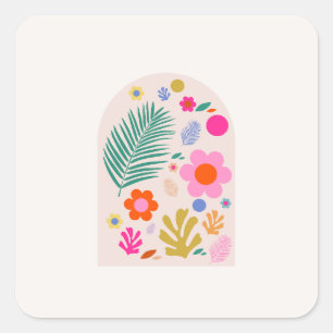 Le Jardin 04 Retro Flowers Modern Blommigt Fyrkantigt Klistermärke