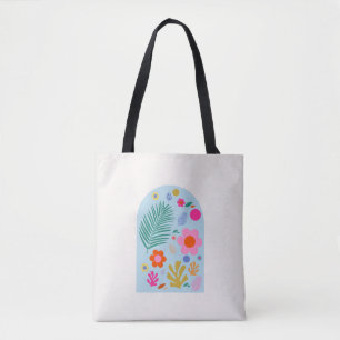 Le Jardin 06 Abstrakt Retro Flowers Blue and Rosa Tygkasse