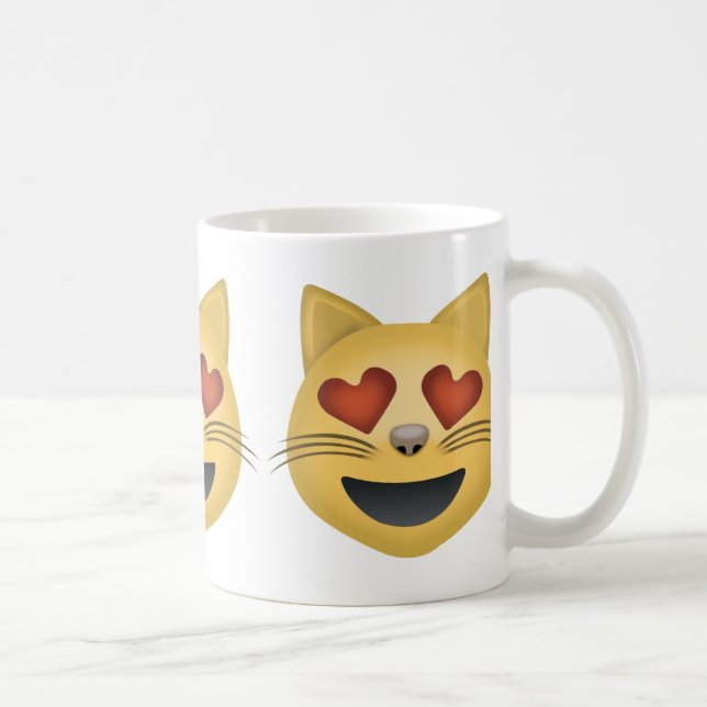 Le kattansikte med hjärtformade ögon Emoji Kaffemugg (Höger)