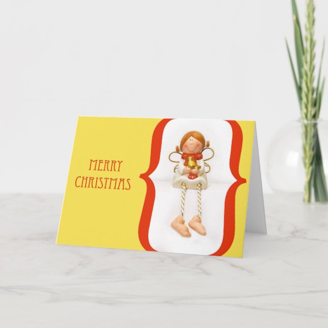 Le kortet för ängeljulhälsning (guld) helgkort (Framsida)