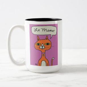 Le Meow Orange Tecknad Cat Mugg