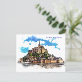 Le Mont Saint Michel i Normandie, Frankrike. Vykort